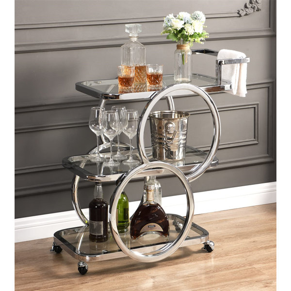 Orren Ellis Home Bar Service Trolley 3Tier With Wheels, Chrome Plated